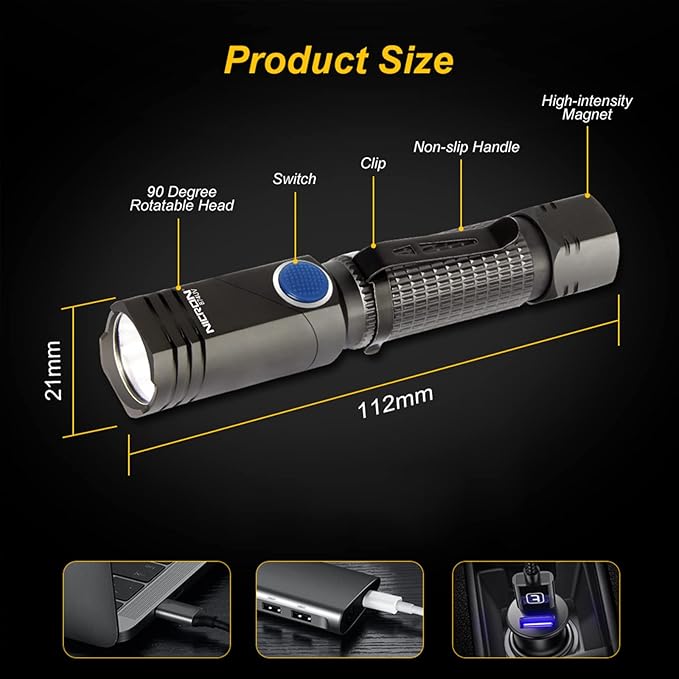NICRON B74U Blacklight Torch 395nm UV Ultraviolet 90 Degree Adjustable-Head, Pocket Clip, Magnetic Base, 6 Modes Flashlight for Urine Stain Detector