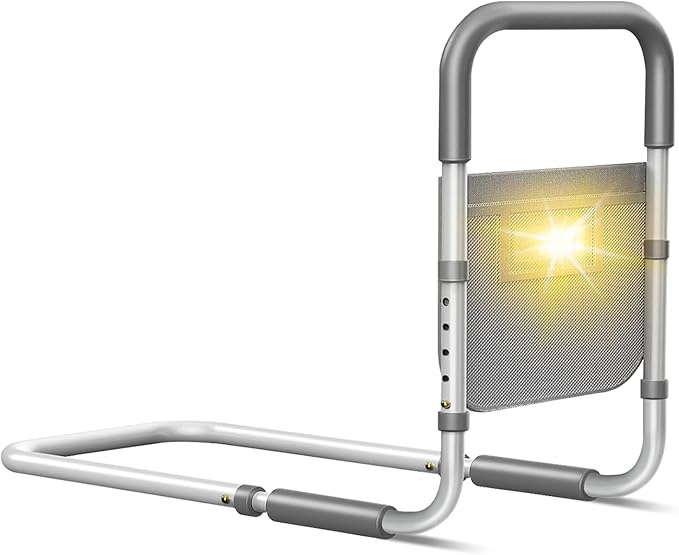 Bed Rails for Elderly Adults Safety: with Motion Light & Storage Bag - Adjustable Bed Assist Rail for Seniors - Bedside Rail Handle Support Bar Bed Guard Rails Fits King Queen Full Twin Medium