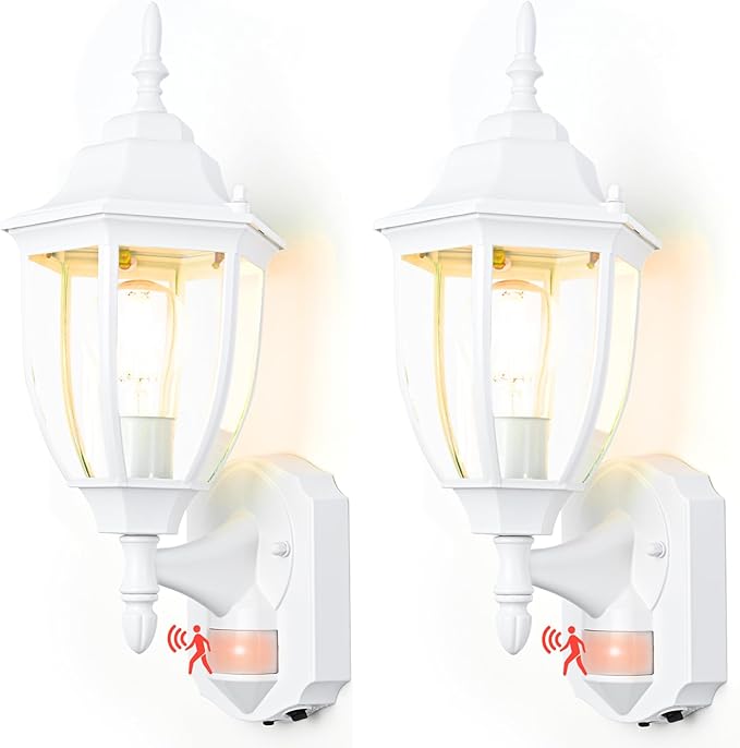 Porch Lights Outdoor Motion Sensor Wall Sconce Anti-Rust Aluminum, Exterior Outdoor Wall Lights Dusk to Dawn Porch Light Fixture Wall Mount for House Outside Patio 2Pack White