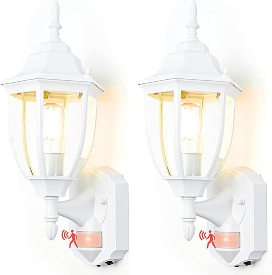 Porch Lights Outdoor Motion Sensor Wall Sconce Anti-Rust Aluminum, Exterior Outdoor Wall Lights Dusk to Dawn Porch Light Fixture Wall Mount for House Outside Patio 2Pack White
