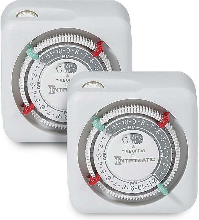 Intermatic TN111K 15-Amp Indoor Timer - Versatile 24-Hour Control - Easy Manual Override and Single 2-Prong Design (2 Pack)
