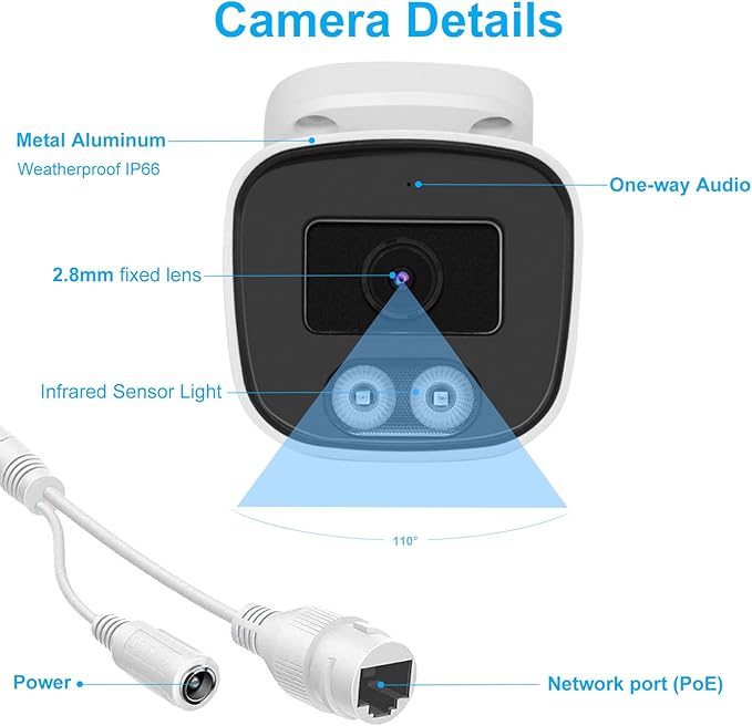 Anpviz 4MP PoE IP Bullet Camera with Microphone/Audio, IP Security Camera Outdoor Indoor, Night Vision 65ft, Waterproof IP66, 108° Wide Angle 2.8mm Lens, 24/7 Recording, NDAA Compliant (U Series)