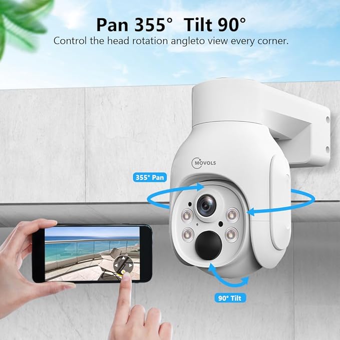 Movols 4MP Solar Security Camera System 4PCS Wireless PTZ Cameras with 10CH 4K NVR Surveillance System Built in HDD 1T,Color Night Vision, Motion Alert, Two-Way Audio,IP66 Home Surveillance Nvr Kit