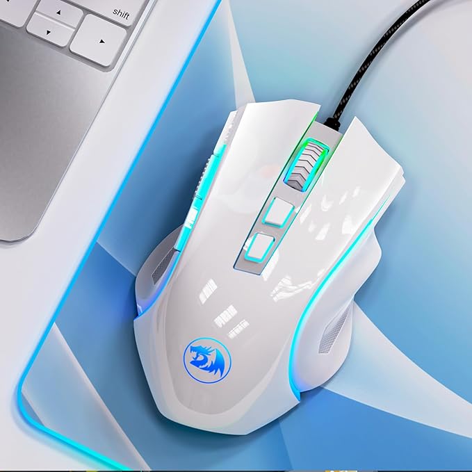 Redragon M602 Gaming Mouse, Ergonomic RGB Gaming Mouse Wired with 7200 Adjustable DPI, 9 Programmable Buttons, Professional Software for Gamer Office [White]