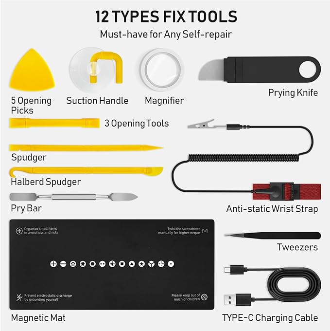Small screwdriver set,71 in 1 electric screwdriver cordless with LED light,5 torque settings,MAX 0.6Nm,42 magnetic bit set,Crowbar and tweezers,Pc multi tool kit,Laptop,Phone repair kit