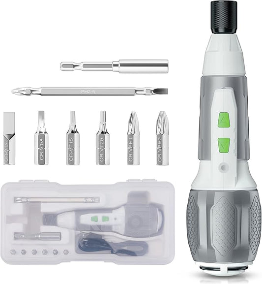 WORKPRO Electric Cordless Screwdriver Set - 4V USB Rechargeable Lithium-ion Battery Screwdriver Kit with LED Light - Small Screwdriver with 7pcs Bits for Home, Office, Apartment - White