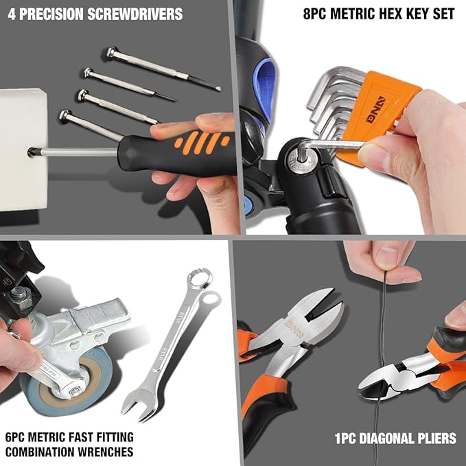 DNA MOTORING 160pcs Mechanic Tool Socket Wrench Set, SAE and Metric Socket Wrench Set, Tool Box Case for Home, Auto and Bike Repair, Orange, TOOLS-00023