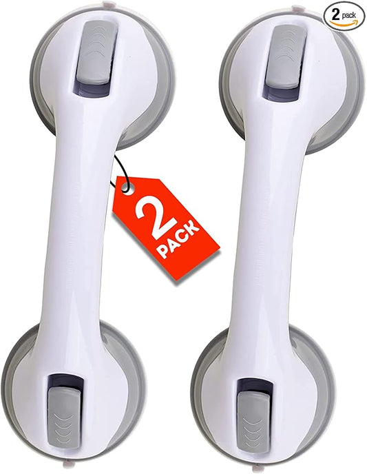Grab Bars for Bathtubs and Showers, Heavy Duty Shower Handle 2 Pack 12 Inch for Elderly Assistance Products Seniors Suction Cup Removable Handrails Handicap Bath Grip Bathroom Safety Grips No Drilling