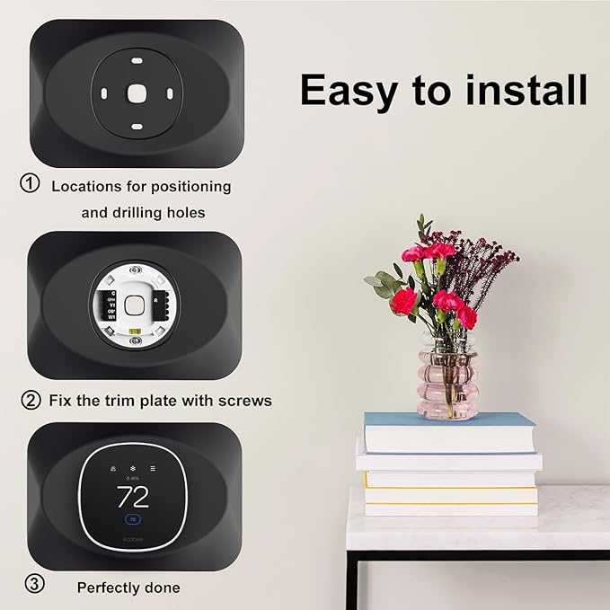 Wall Plate Cover Compatible with New 2025 Ecobee Smart Thermostat Essential, Practical Ecobee Thermostat Trim Kit, Programmable WiFi Thermostat Accessory (1, Tricorn Black)
