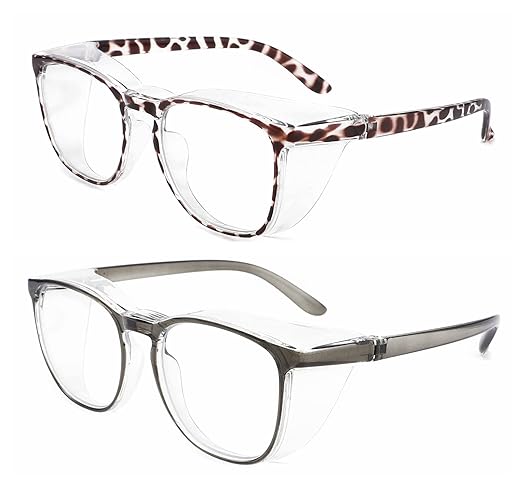 Alsenor Safety Glasses Anti Fog Goggles Protective Eyewear Blue Light Blocking Anti Dust UV Protection Glasses For Men Women (2 Pack(new-leopard+new-grey))