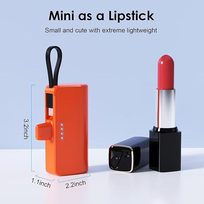 Mini Portable Charger for iPhone with Built-in Type-C Cable, 5200mAh Ultra-Compact Power Bank, PD 20W Fast Charging Battery Pack Phone Charger for iPhone 16/15/14/13, Samsung, Google, Android (Orange)