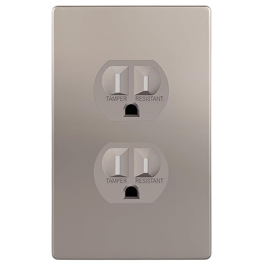 ENERLITES Elite Series Duplex Receptacle with Screwless Wall Plate, Residential Grade Duplex Outlet, Tamper-Resistant, Grounding, 15A 125V, UL Listed, 61580-TR-NKWP, Nickel with Wall Plate