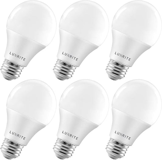 LUXRITE A19 LED Bulb 75W Equivalent, 1100 Lumens, 5000K Bright White, Dimmable Standard LED Light Bulbs 11W, Enclosed Fixture Rated, Energy Star, E26 Medium Base - Indoor and Outdoor (6 Pack)