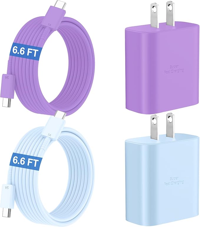 45W Super Fast Charger Type C, USB C Fast Charging Cord 6.6ft Cable Android Phone Charger Block for Samsung Galaxy S24 Ultra/S24/S24+/S23 Ultra/S23/S23+/S22/S21/S20/Note 10/20,deep Purple+Blue