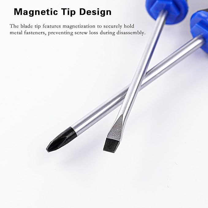 Navegando 6-Piece Magnetic Screwdriver Set with Cr-V Steel, Non-Slip Handle for Home Repair, Electronics, Woodworking – Phillips & Slotted Bits (PH2, PH1, PH0, 6mm, 5mm, 3mm).