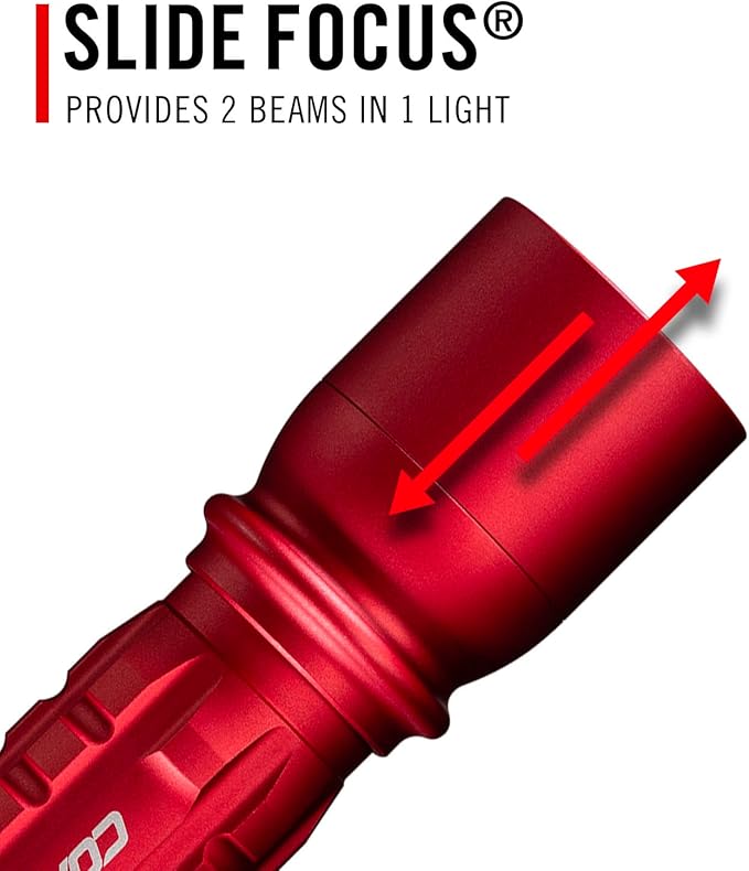 Coast XP11R 2600 Lumen USB-C Rechargeable LED Flashlight with Slide Focus® and Pure Beam® Focusing Optic, 4 Light Modes, Red