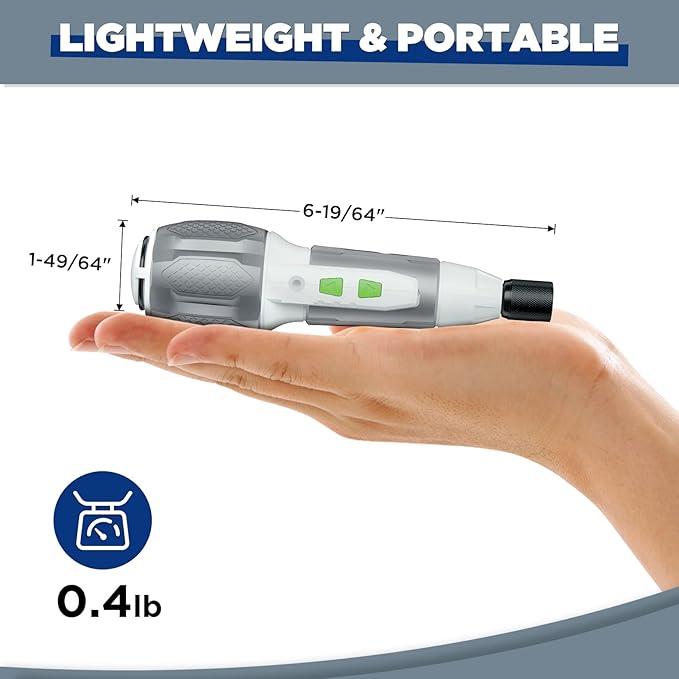 WORKPRO Electric Cordless Screwdriver Set - 4V USB Rechargeable Lithium-ion Battery Screwdriver Kit with LED Light - Small Screwdriver with 7pcs Bits for Home, Office, Apartment - White