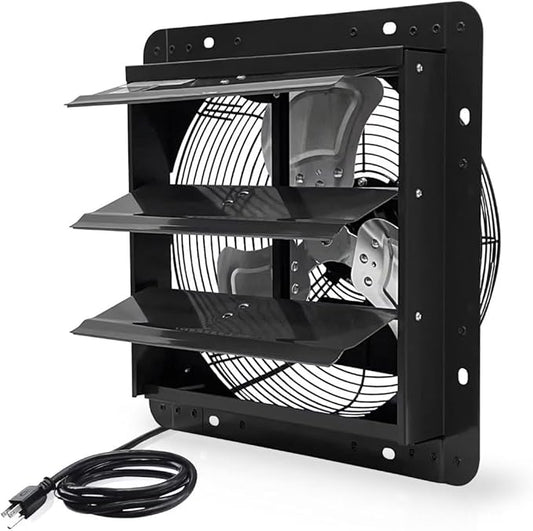 VENTISOL 14 Inch Shutter Exhaust Fan Wall Mounted, Aluminum Blades, with 1.65 Meters Power Cord Kit, Max.1950CFM, Ventilation Fan for Garage,Greenhouse,Attic,Shed,Shop-Black