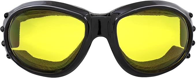Birdz Eyewear Eagle Padded Motorcycle Goggles Black Frame with Smoke Yellow & Clear Lenses Vented Sides Anti-Fog coating