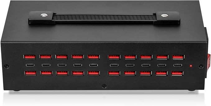 Portable USB~C Charger Block, 250W(30A) 30 Port (20 A & 10 C Port) Home Fast Charging Station for Multiple Devices, Desktop USB Wall Charger Compatible with iPhone, iPad, Kindle, Tablets, Watch
