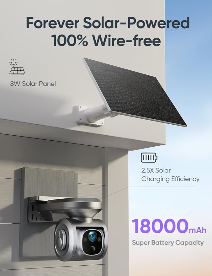 4G LTE Cellular Security Camera Solar-Powered Wireless Outdoor, 24/7 Recording No WiFi Needed, 2.5K 4MP Color Night Vision, 360° Pan & Tilt Live View, Includes SIM Card & 64GB eMMC