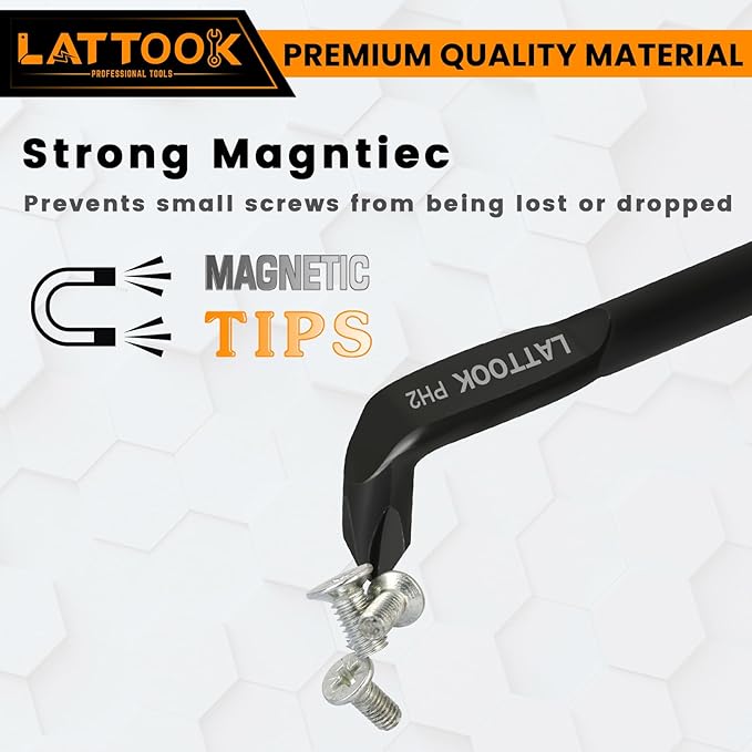 3PCS Right Angle Offset Screwdriver Set, LATTOOK L-Type 90 Degree Double End Screwdriver Low Profile Screwdriver with Phillips and Slotted, 15mm Flat Elbow Design for Tight Narrow Space