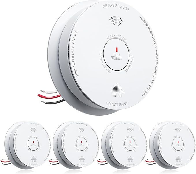SITERWELL Hardwired Smoke Detector Carbon Monoxide Detector 10 Year Battery, Meets UL217-9th Standards, Interconnected Smoke and Carbon Monoxide Detector Combo with Bilingual Voice Alerts, 5 Pack