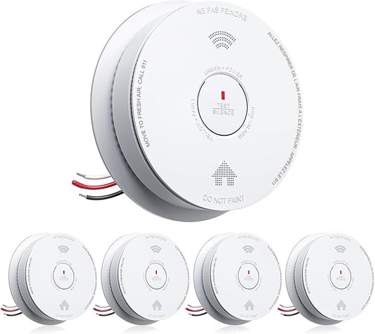 SITERWELL Hardwired Smoke Detector Carbon Monoxide Detector 10 Year Battery, Meets UL217-9th Standards, Interconnected Smoke and Carbon Monoxide Detector Combo with Bilingual Voice Alerts, 5 Pack