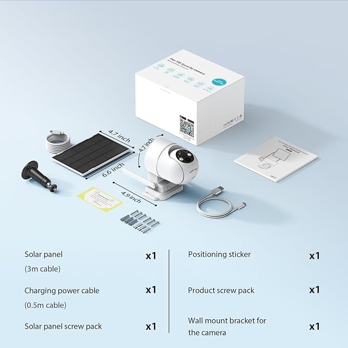 Solar Camera Outdoor Wireless, 2K Color Night Vision, Security Cameras Wireless Outdoor with 360°View, Battery Powered, 2.4GHz WiFi, Instant Alerts, IP65