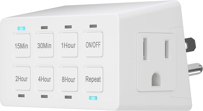 TG 8-Hour Indoor Countdown Plug-in Timer, Timer for Electrical Outlets, 15-30 Min 1-2-4-8 Hour, UL Listed, for Fans or Lights, 1/4 HP, White