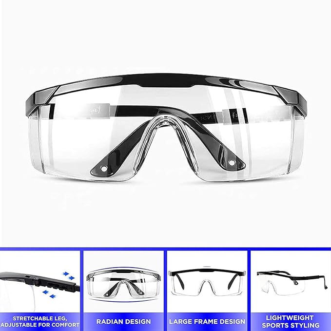 5 PACK Safety Glasses Goggles, Men Women Anti-fog Wide Vision Safety Goggles Eye Protection, Z87 UV 400 Blocking Eyewear Adjustable Temples Eye Shied for Lab,Yard work, Gardening, Lawn mowing