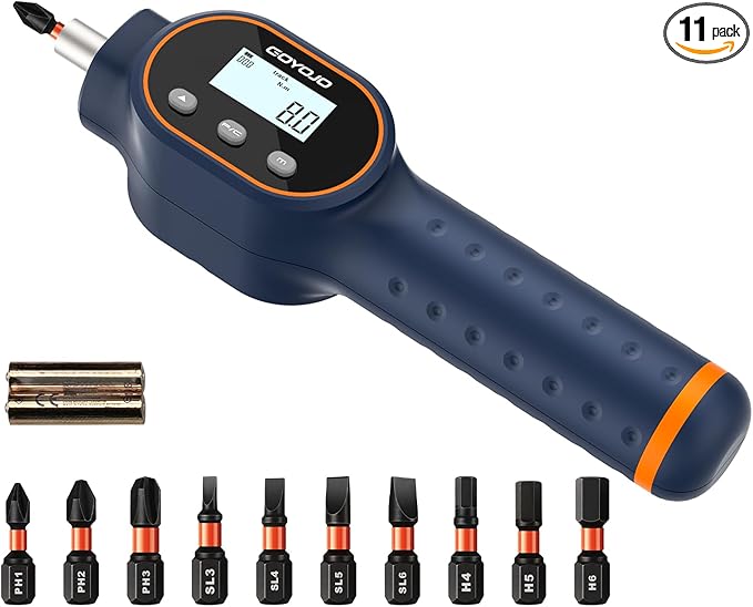 GOYOJO Digital Torque Screwdriver 7.08–70.8 in-lbs, 1/4 Adjustable Inch Pound Torque Wrench Screwdriver Set with Strong Magnetic Bits, Buzzer, LED, 999 Data, for Gunsmithing, Electronics and Mounting