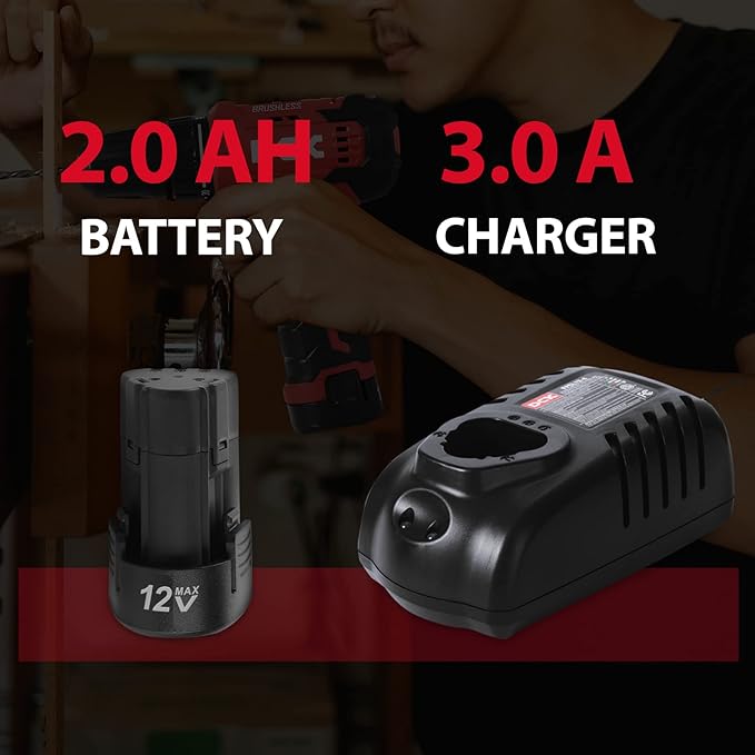 DCK Brushless Drill Set, 310 in.lbs，12V Max Cordless Drill with 2.0Ah Battery, 3/8’’ Keyless Chuck, 2 Variable Speeds, 20+1 Torque Power Tool Kit for Screw Wood/Ceramic/Tile/Metal KDJZ23-10