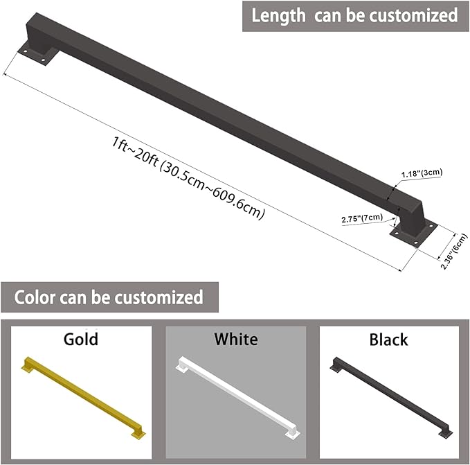 3FT Black Iron Hand Railing, Sturdy Safety Staircase Handrails Wall Mount, 500lbs Load Capacity Industrial Iron Railing Pipe Handrail for Indoor Stairs Outdoor Deck Loft Porch, Non-Slip and Rust