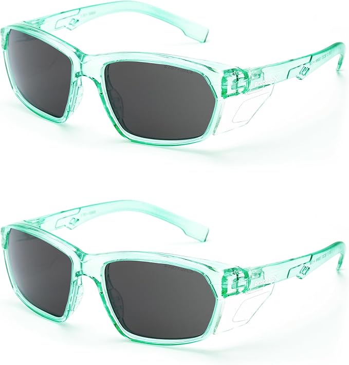 ProtectX Stylish Anti-Fog & Scratch-Resistant Safety Glasses With Readers, UV Protection Goggles, Anti-Impact Lightweight Glasses for Men＆Women Jade Tinted Smoke - 2 Pack