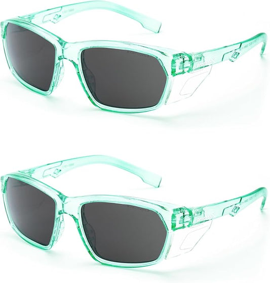 ProtectX Stylish Anti-Fog & Scratch-Resistant Safety Glasses With Readers, UV Protection Goggles, Anti-Impact Lightweight Glasses for Men＆Women Jade Tinted Smoke - 2 Pack