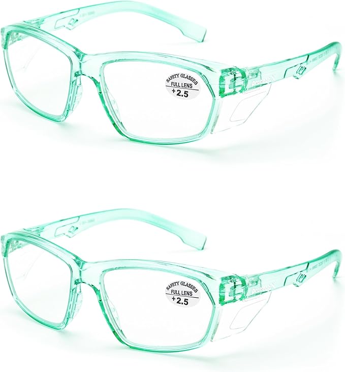ProtectX Stylish Anti-Fog & Scratch-Resistant Safety Glasses With Readers, UV Protection Goggles, Anti-Impact Lightweight Glasses for Men＆Women Jade Reading 2.5-2 Pack