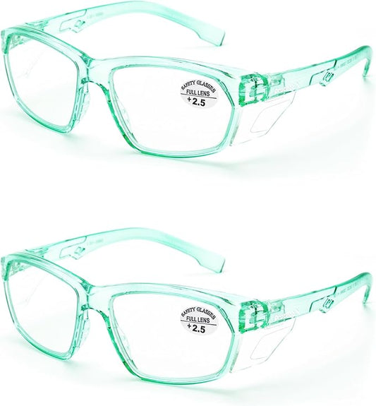 ProtectX Stylish Anti-Fog & Scratch-Resistant Safety Glasses With Readers, UV Protection Goggles, Anti-Impact Lightweight Glasses for Men＆Women Jade Reading 2.5-2 Pack