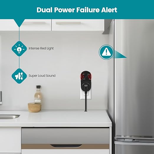 Briidea Power Outage Alarm for Freezers - LED Indicators, Adjustable 80-120dB Alarm, Ideal for Monitoring Refrigerators, Freezers, and Sewage