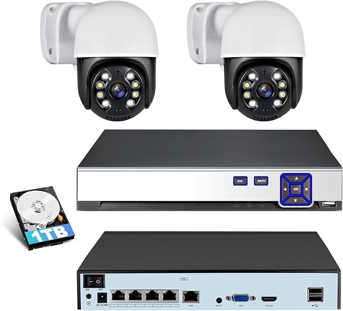 KERUI 4CH POE Network Video Recorder Set for Home Security 4Channel PoE NVR with 2Pcs 4MP HD POE Cameras, 24/7 Recording Human Detection Pre-Installed 1TB Hard Drive