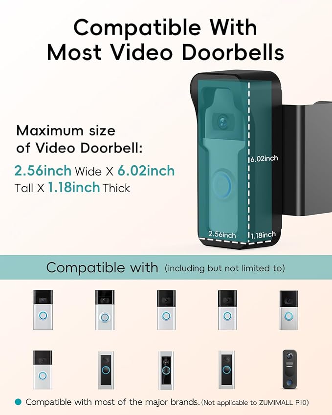 ZUMIMALL Anti-Theft Video Doorbell Mount, No-Drill Doorbell Mounting Bracket for Houses, Apartments, Businesses, Easy Installation, Suitable for Most Doorbells