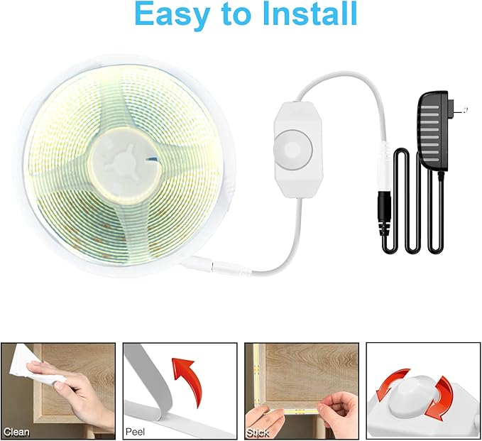 DAYBETTER COB LED Strip, 16.4 ft White LED Strip Lights, Dimmable LED Light Strip 6500K Bright Daylight White, 24V, 1600LEDs, 2835 Flexible LED Tape Light for TV, Bedroom, Kitchen Cabinet, Closet