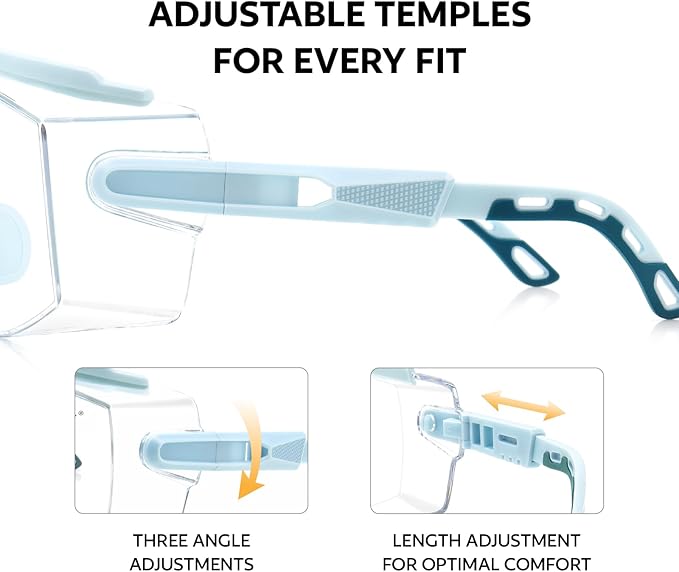 UKNOW Safety Glasses Over Eyeglasses, Anti Fog Safety Goggles ANSI Z87.1, Adjustable Protective Eyewear