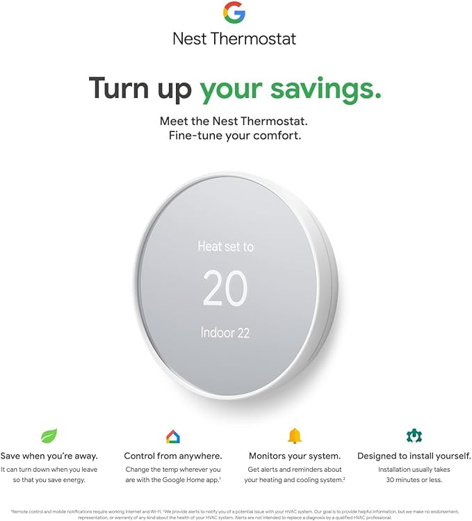 Google Nest Thermostat - Smart Thermostat for Home - Programmable Wifi Thermostat - Charcoal