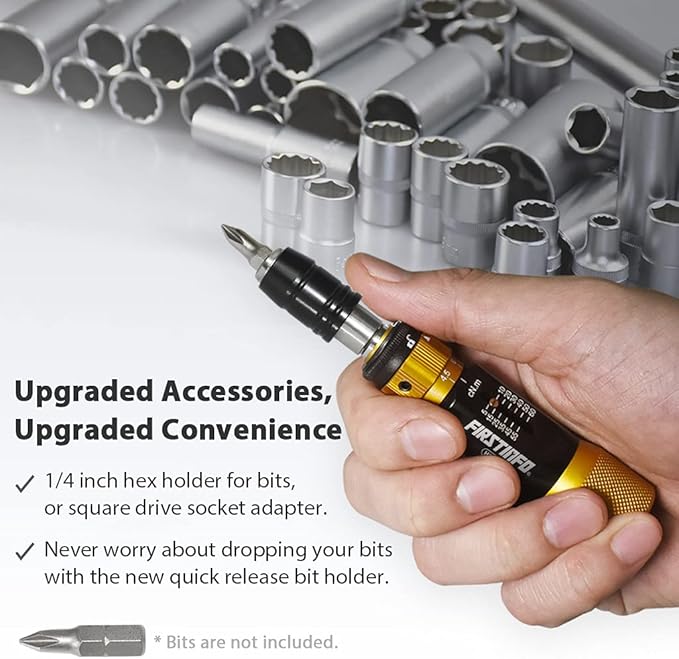 FIRSTINFO H5177 Ultra Precision Certified Torque Limiting Screwdriver 5-60 cNm (0.05-0.6 Nm), 1/4 Inch Universal Hex Quick Release Bit Holder