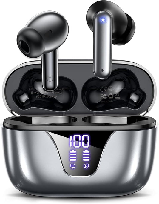 ZIUTY Wireless Earbuds Bluetooth Headphones, 50H Playtime Ear Buds with Mic, LED Digital Display Charging Case, IPX7 Waterproof, Deep Bass Stereo, in-Ear Earphone for iPhone Andriod Phone