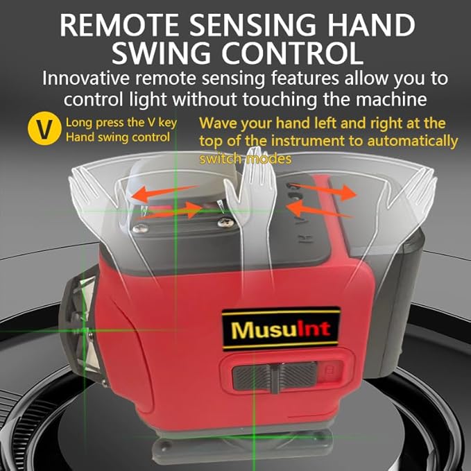 4D 16 lines laser level 4×360° self leveling Precision Cross Line level tool Two 360° Vertical and Horizontal Red beam with hand wave mode control Rotary laser level (4D 16 Green Lines)