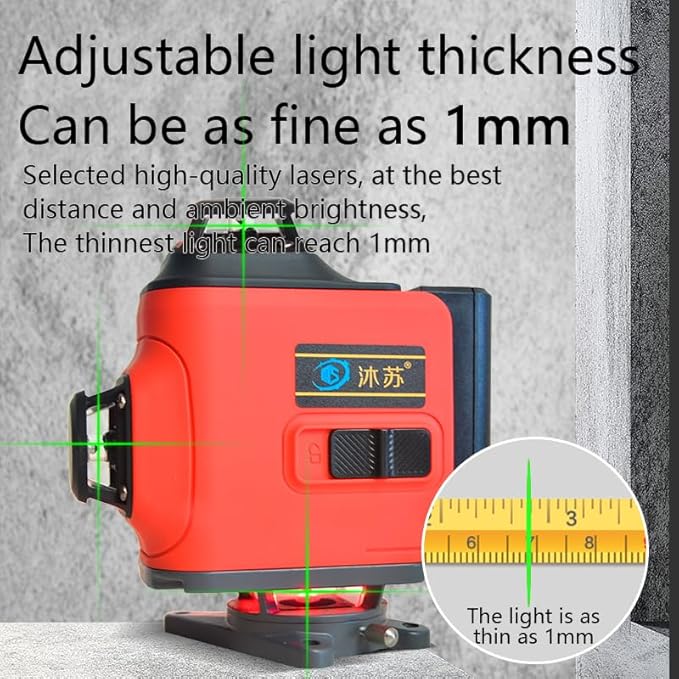 4D 16 lines laser level 4×360° self leveling Precision Cross Line level tool Two 360° Vertical and Horizontal Red beam with hand wave mode control Rotary laser level (4D 16 Green Lines)