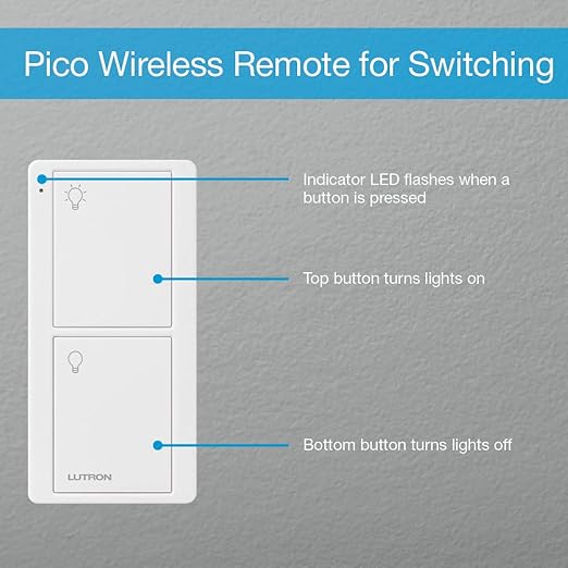 Lutron Caseta Smart Switch 3-Way Kit, with Pico Remote, Wallplate, Wall Bracket for LED Lights and Fans, 5 Amp, Neutral Required, P-PKG1WS-WH