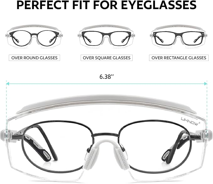 UKNOW Safety Glasses Over Eyeglasses, Anti Fog Safety Goggles ANSI Z87.1, Adjustable Protective Eyewear
